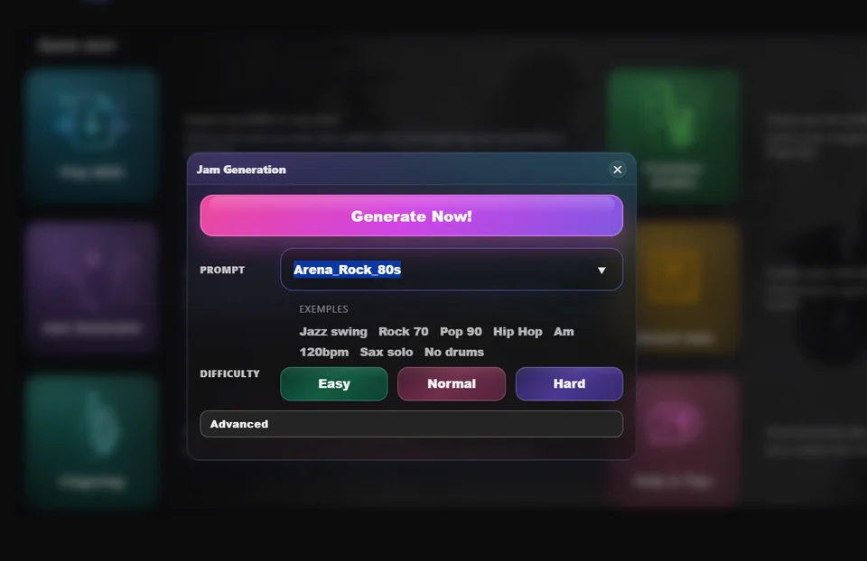 MeloSolo Jam Generator workspace screenshot